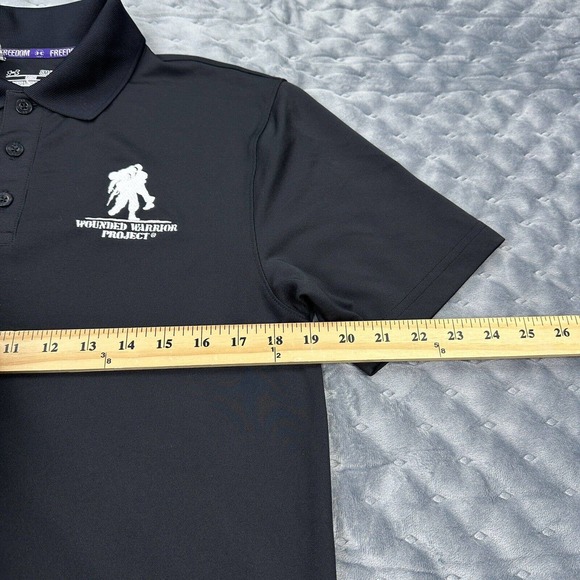 Under Armour Polo Shirt Mens Small Black Wounded Warrior Project Heat Gear Golf - Picture 7 of 11